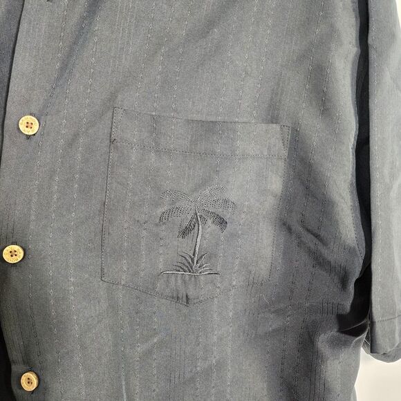 Bamboo Cay Mens Shirt XL Black Hawaiian Short Sleeve Embroidered Palm Tree Camp - Picture 5 of 13